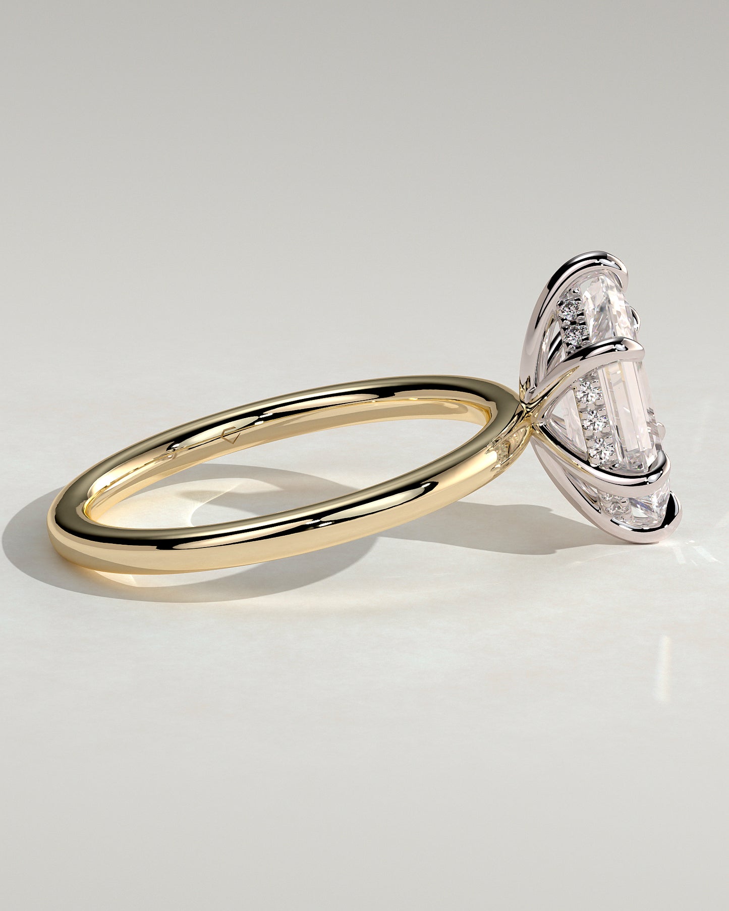 Delta - Elongated Hexagon Claw Solitaire with Hidden Halo Engagement Ring - Yellow Two-Tone - Yellow Two-Tone 2ct