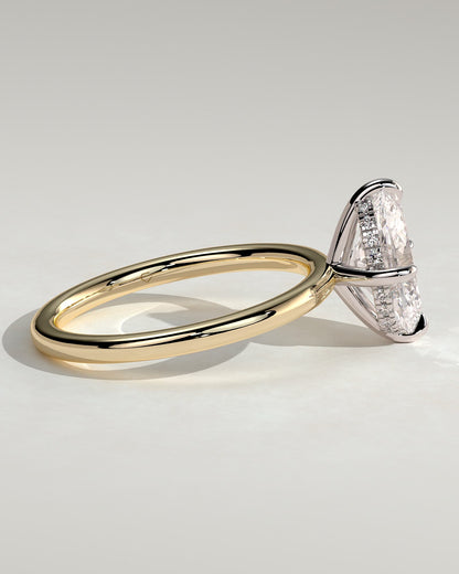 Spencer - Oval Claw Solitaire with Hidden Halo and Compass Rotation  Engagement Ring - Yellow Two-Tone