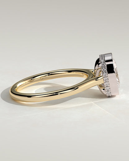 Everleigh - Elongated Cushion Bezel Solitaire with Hidden Halo and Cathedral High Setting Engagement Ring - Yellow Two-Tone