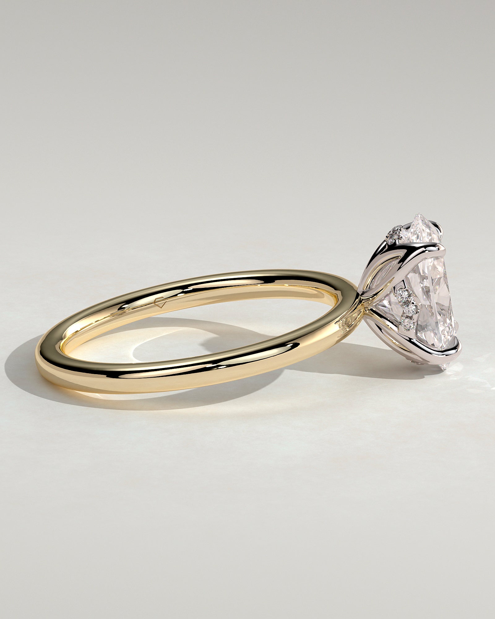 Ivy - Oval Claw Solitaire with Petal Gallery and Accented Tiara Detail Engagement Ring - Yellow Two-Tone - Yellow Two-Tone 2ct