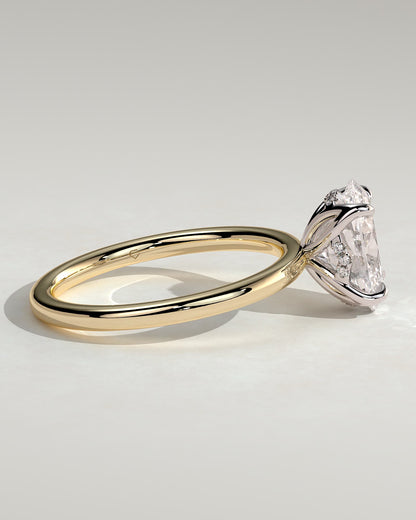 Ivy - Oval Claw Solitaire with Petal Gallery and Accented Tiara Detail Engagement Ring - Yellow Two-Tone