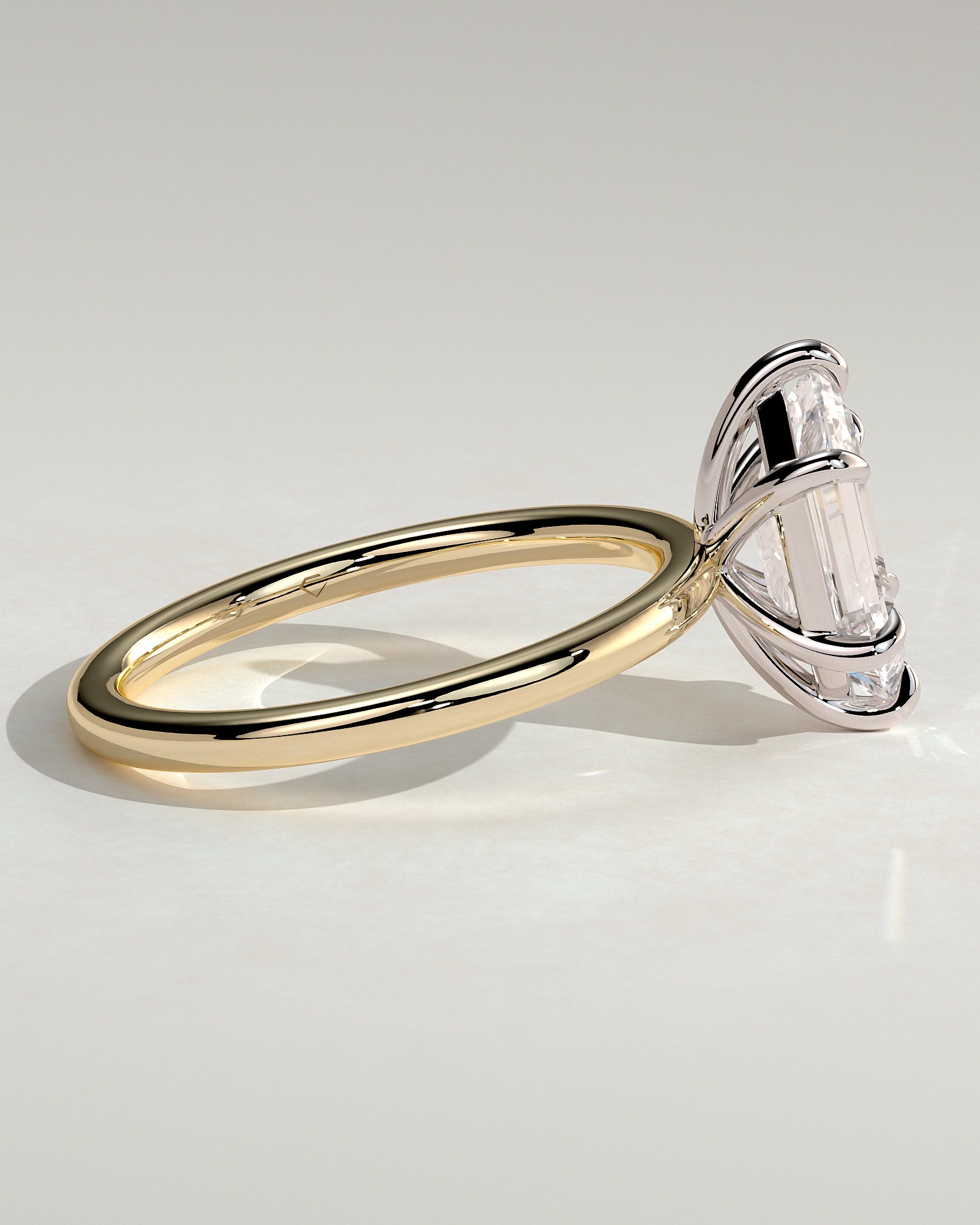 Cynthia - Classic Elongated Hexagon Claw Solitaire Engagement Ring - Yellow Two-Tone - Yellow Two-Tone 2ct