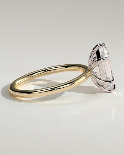 Cynthia - Classic Elongated Hexagon Claw Solitaire Engagement Ring - Yellow Two-Tone