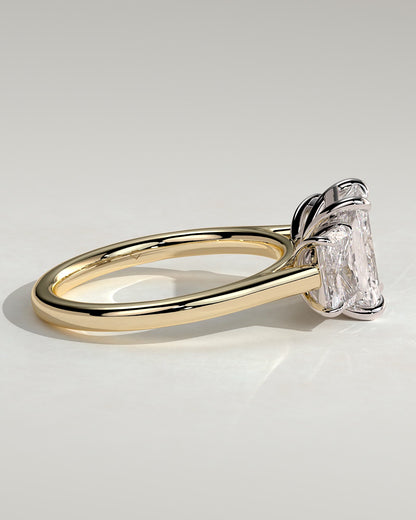 Ayla - Classic Radiant Claw Trilogy Engagement Ring - Yellow Two-Tone