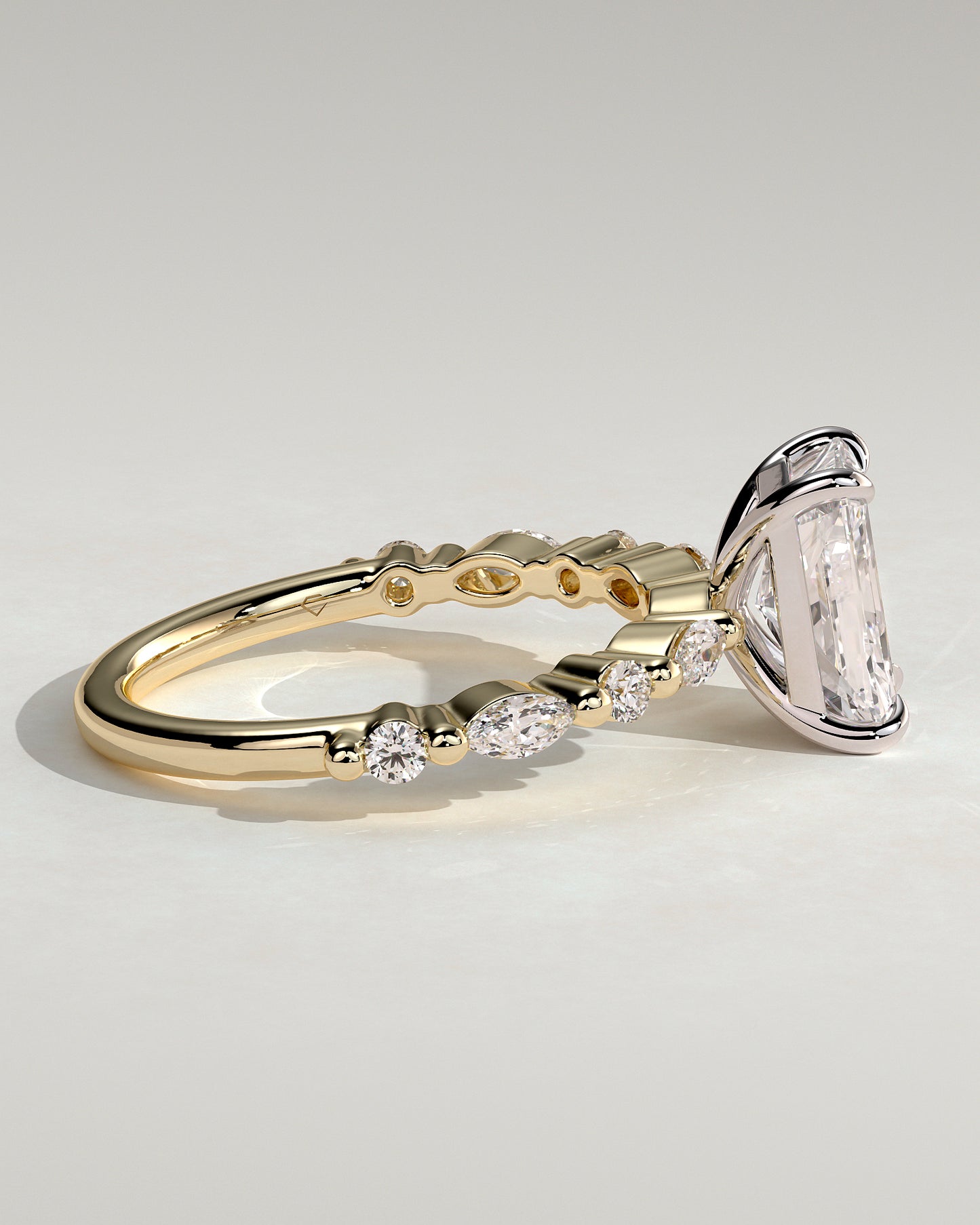 Dayna - Radiant Claw Solitaire with Marquise and Round Accent Stones Engagement Ring - Yellow Two-Tone - Yellow Two-Tone 2ct