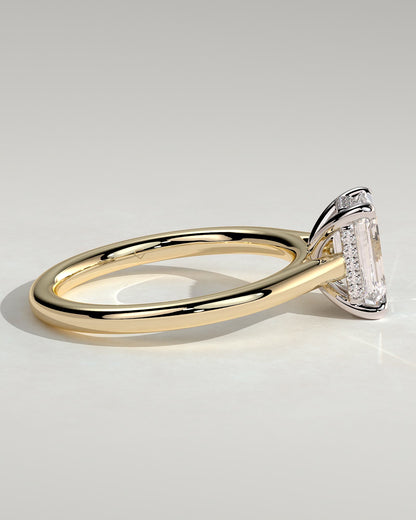 Jane - Emerald Claw Solitaire with Hidden Halo and Cathedral High Setting Engagement Ring - Yellow Two-Tone