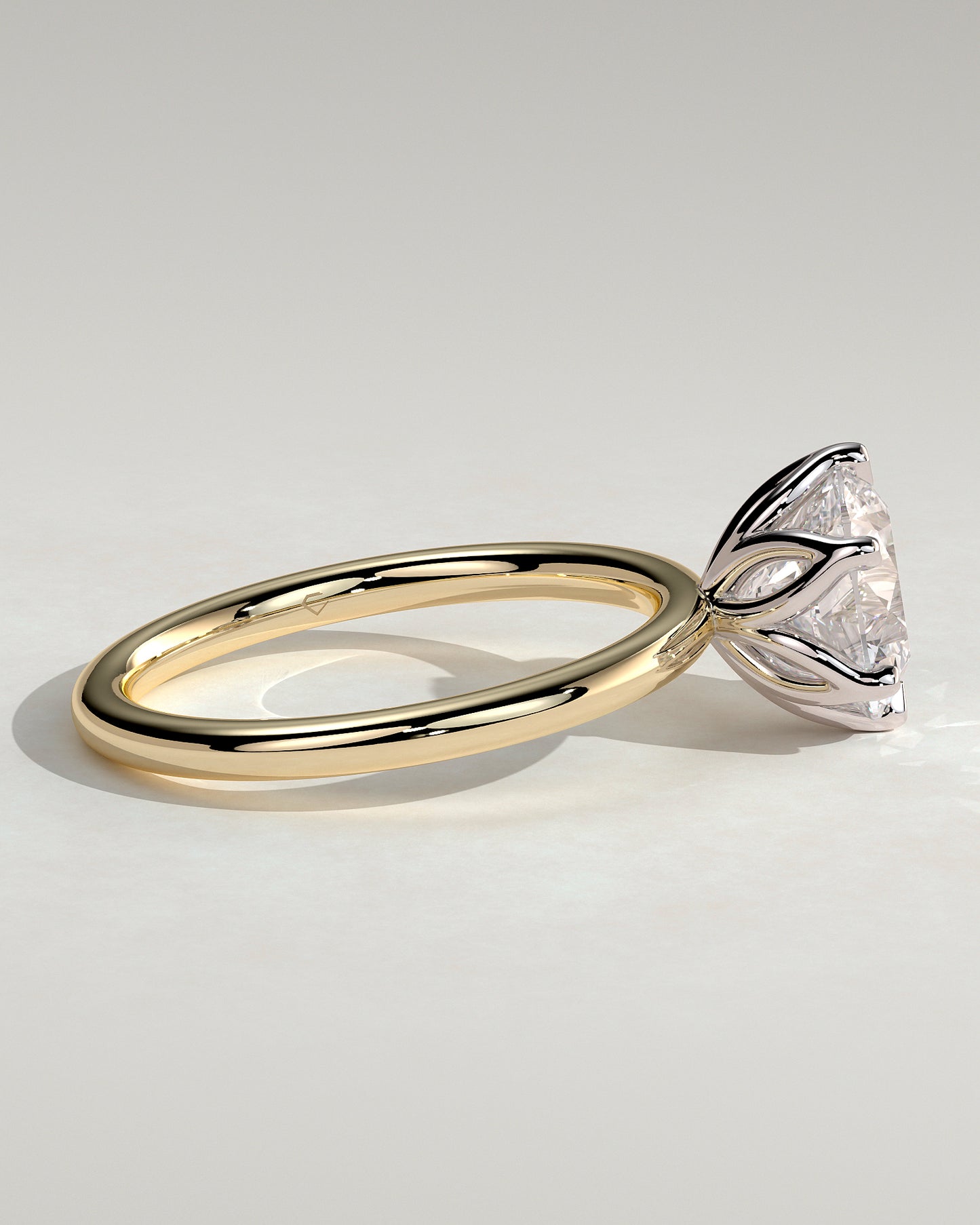 Iris - Round Claw Solitaire with Petal Gallery Engagement Ring - Yellow Two-Tone - Yellow Two-Tone 2ct