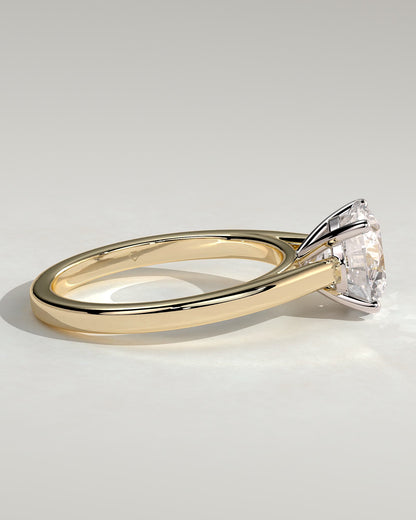 Georgia - Round Claw Solitaire with Flat Band and Cathedral High Setting Engagement Ring - Yellow Two-Tone