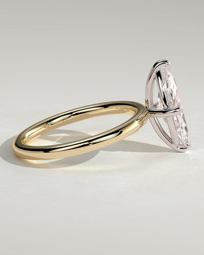 Genevieve - Marquise Claw Solitaire Engagement Ring - Yellow Two-Tone