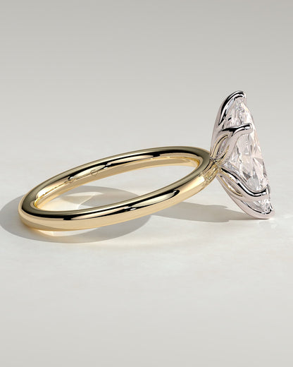 Eve - Marquise Claw Solitaire with Petal Gallery Engagement Ring - Yellow Two-Tone