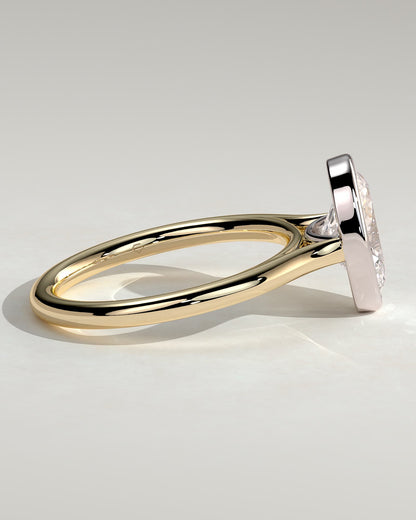 Daphne - Oval Bezel Solitaire with Cathedral High Setting Engagement Ring - Yellow Two-Tone
