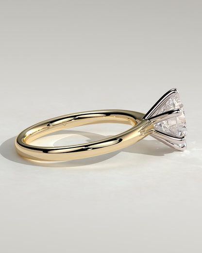 Daniela - Round Claw Solitaire with Solid Cathedral High Setting Engagement Ring - Yellow Two-Tone