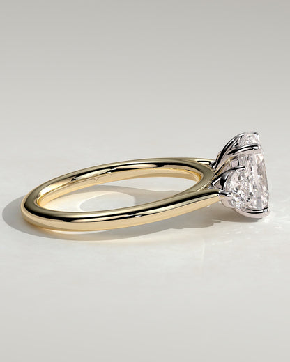 Charmaine - Elongated Cushion Claw Trilogy with Round Side Stones and Lily Detail Engagement Ring - Yellow Two-Tone