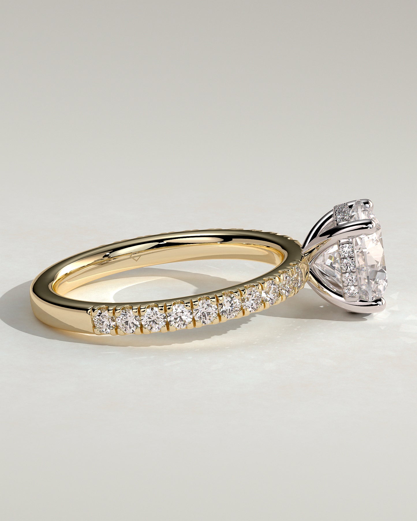 Charlie - Round Claw Solitaire with Hidden Halo and Pave Band Engagement Ring - Yellow Two-Tone - Yellow Two-Tone 2ct
