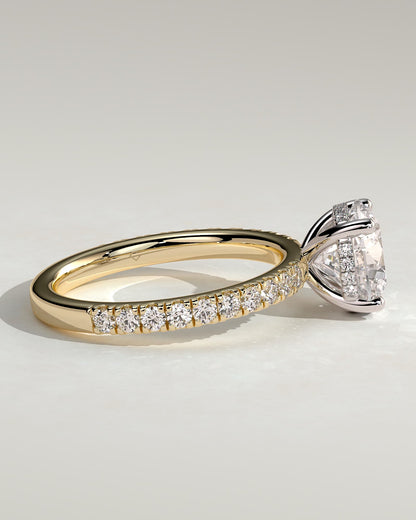 Charlie - Round Claw Solitaire with Hidden Halo and Pave Band Engagement Ring - Yellow Two-Tone