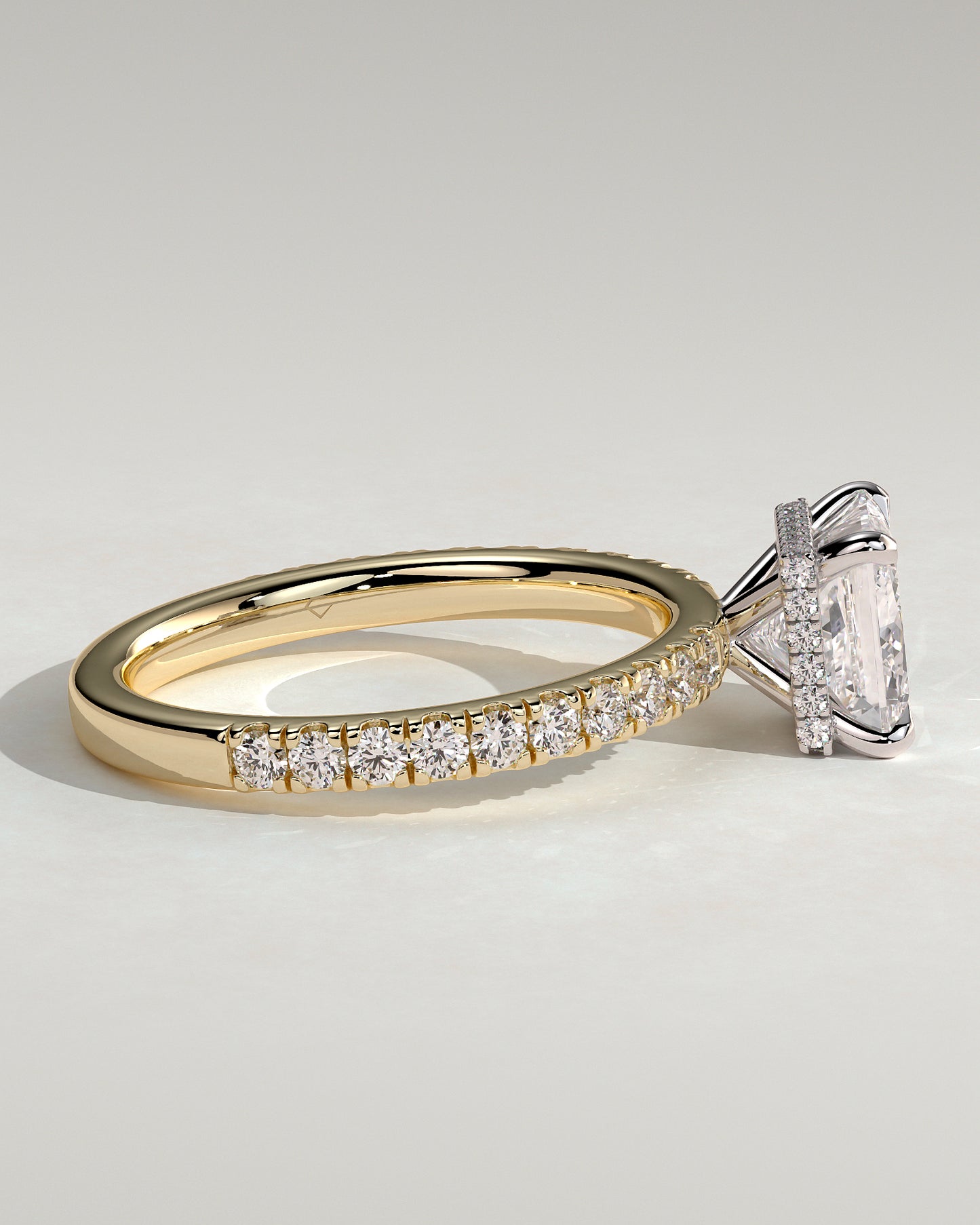 Brooklyn - Princess Claw Solitaire with Wrap Around Hidden Halo and Pave Band Engagement Ring - Yellow Two-Tone - Yellow Two-Tone 2ct
