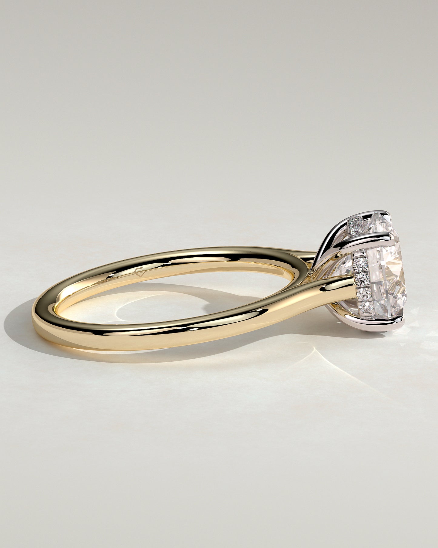Bonnie - Round Claw Solitaire with Hidden Halo and Cathedral High Setting Engagement Ring - Yellow Two-Tone - Yellow Two-Tone 2ct