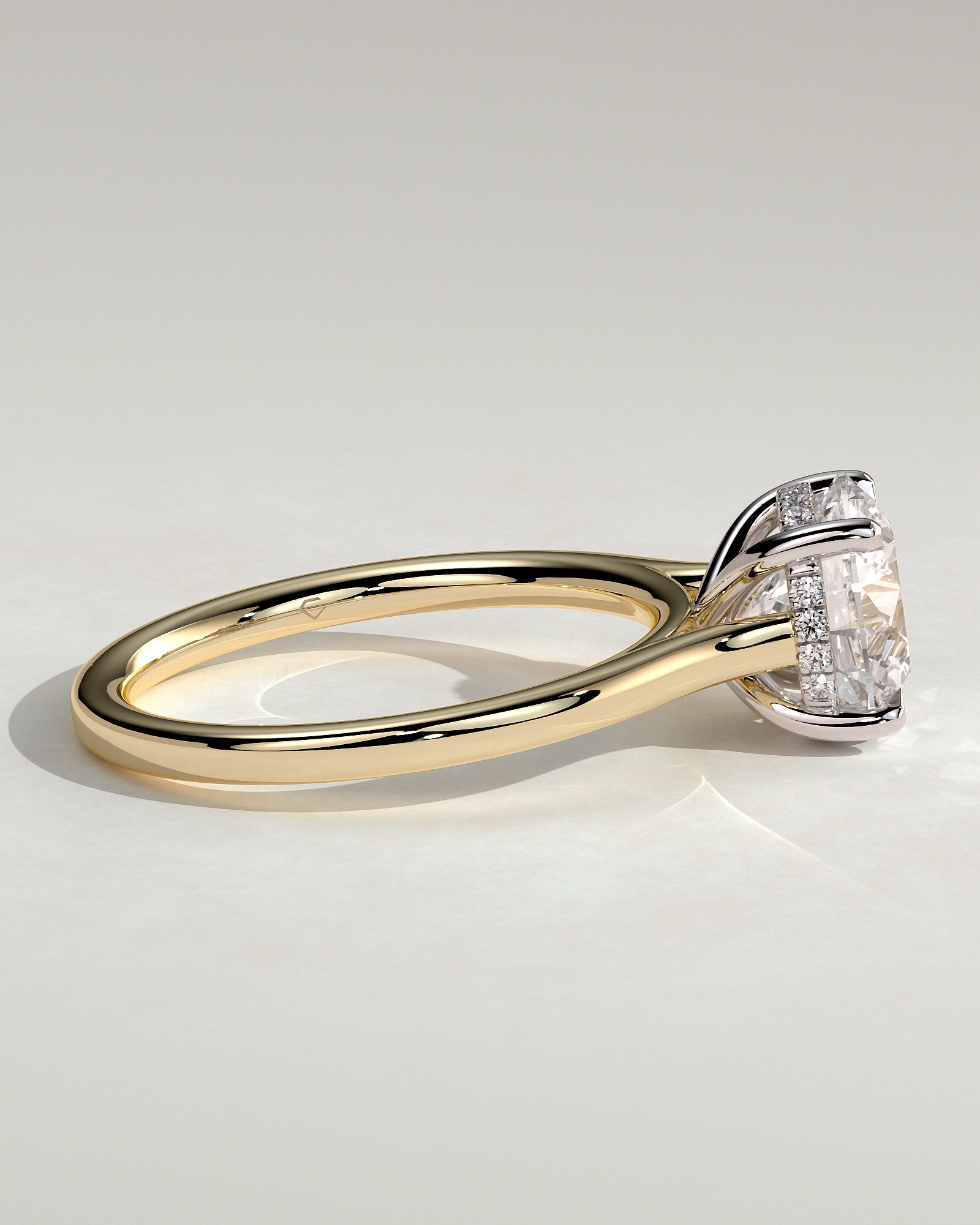 Bonnie - Round Claw Solitaire with Hidden Halo and Cathedral High Setting Engagement Ring - Yellow Two-Tone - Yellow Two-Tone 2ct