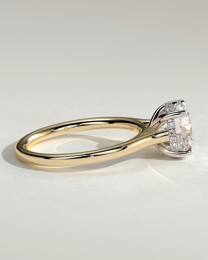 Bonnie - Round Claw Solitaire with Hidden Halo and Cathedral High Setting Engagement Ring - Yellow Two-Tone