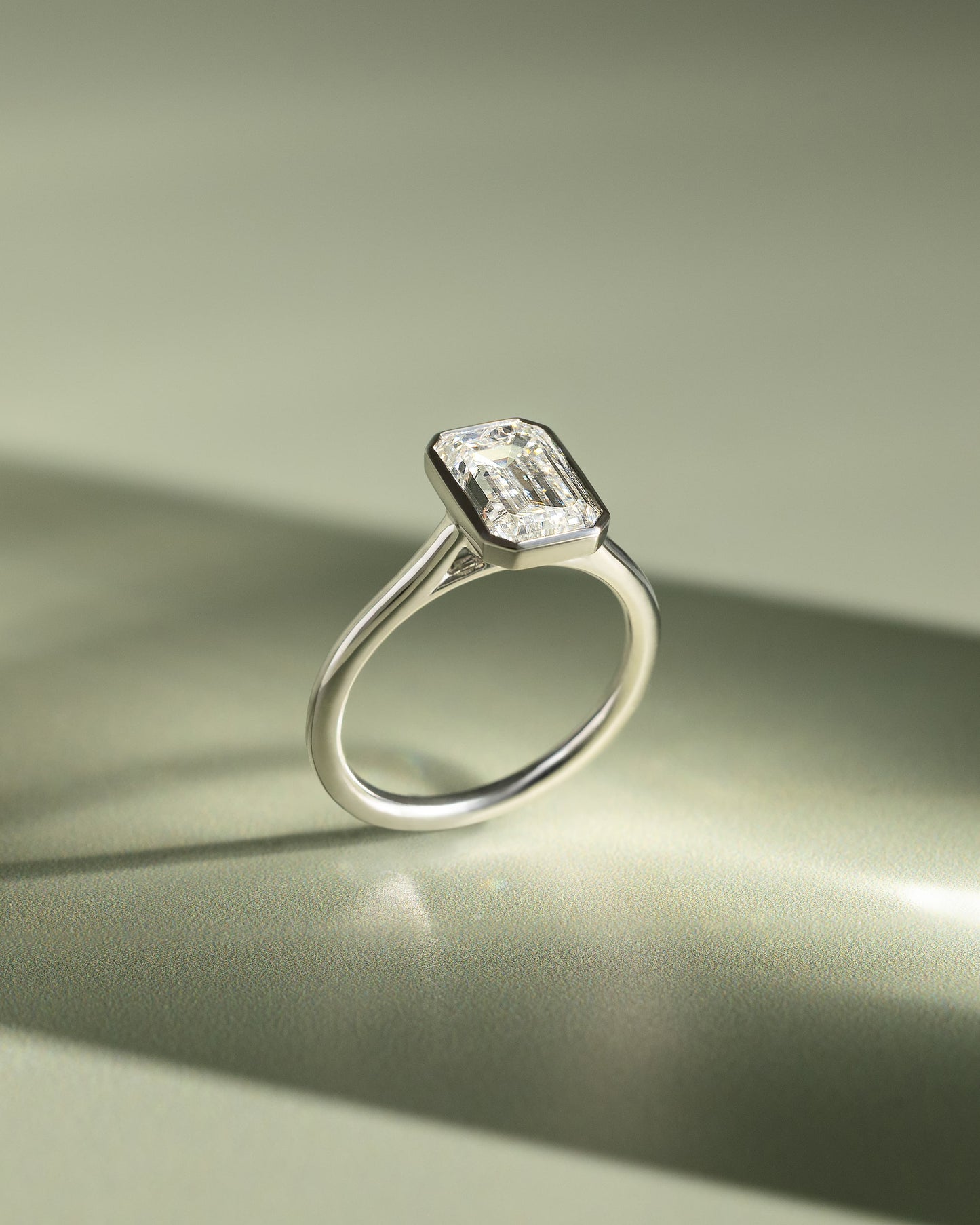 Imani - Emerald Bezel Solitaire with Cathedral High Setting Engagement Ring - Yellow Gold