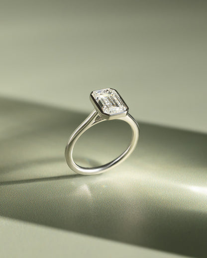 Imani - Emerald Bezel Solitaire with Cathedral High Setting Engagement Ring - Yellow Gold