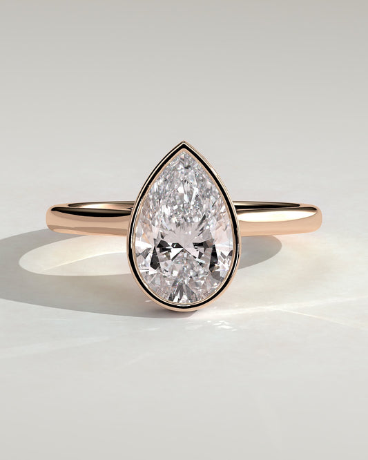 Jude - Pear Bezel Solitaire with Hidden Halo and Cathedral High Setting Engagement Ring - Rose Gold