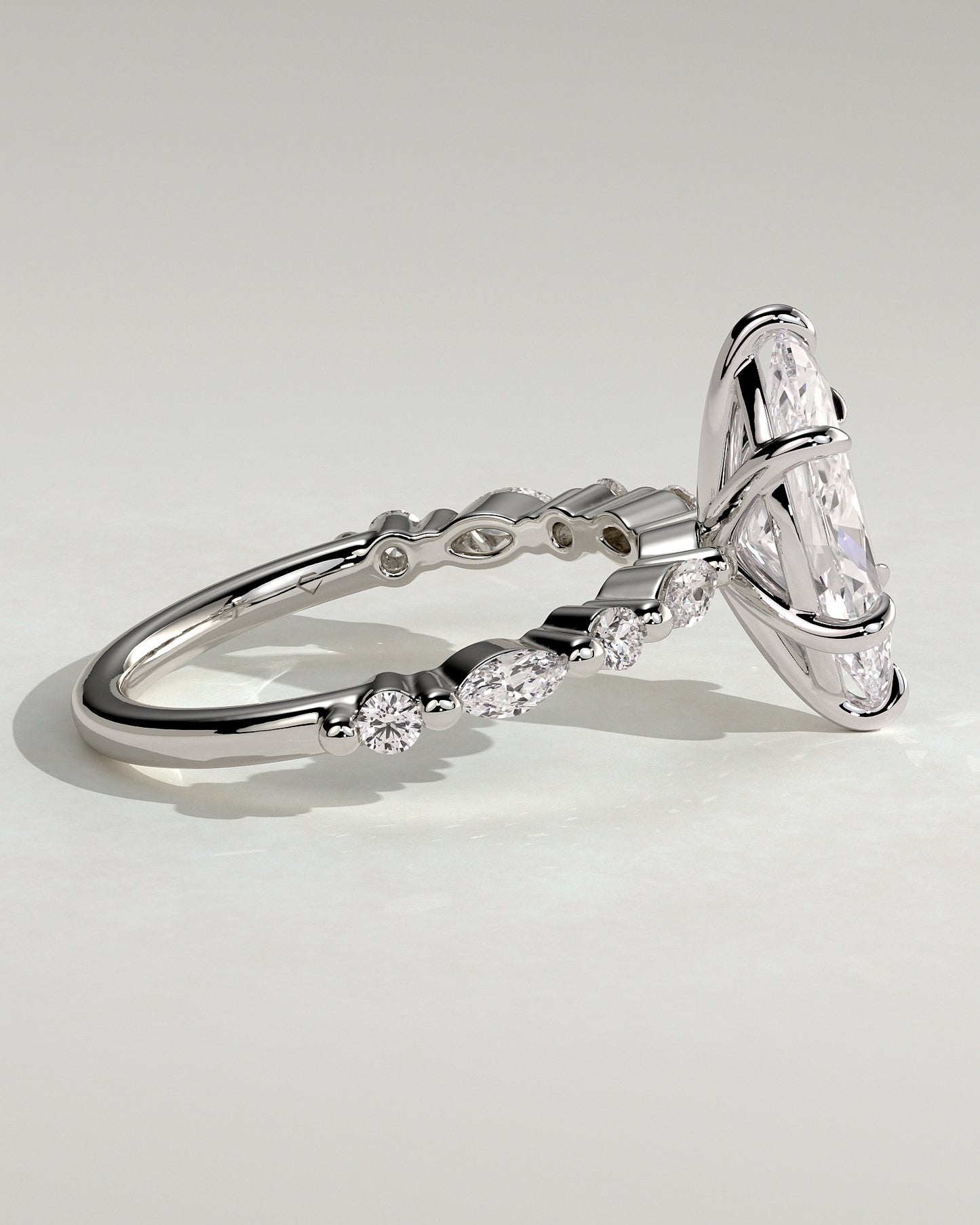 Beatrice - Marquise Claw Solitaire with Marquise and Round Accent Stones Engagement Ring - Platinum - White Gold / Platinum 2ct