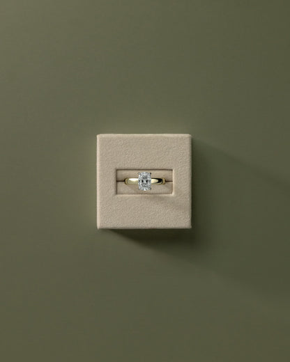 Cora - Elongated Cushion Claw Solitaire with Cigar Band and Hidden Halo Engagement Ring - Yellow Two-Tone