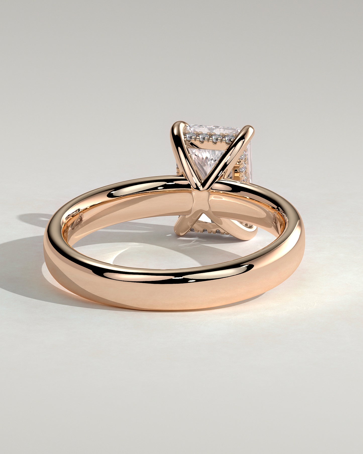 Angelina - Radiant Claw Solitaire with Cigar Band and Hidden Halo Engagement Ring - Rose Gold - Rose Gold 2ct