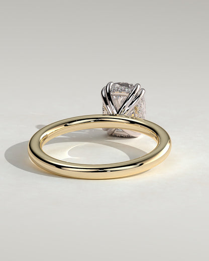 Aubrey - Elongated Cushion Double Claw Solitaire with Hidden Halo Engagement Ring - Yellow Two-Tone