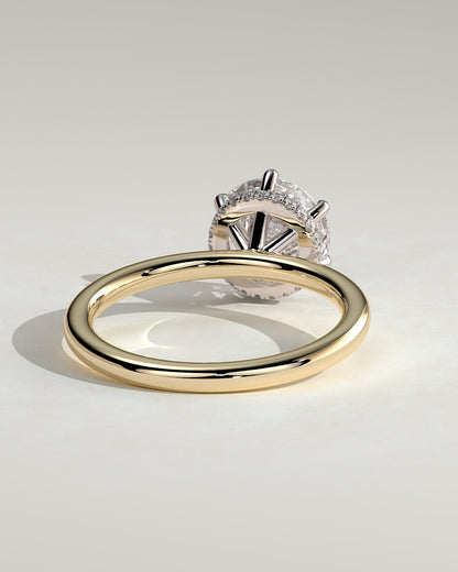 Aria - Round Claw Solitaire with Wrap Around Hidden Halo Engagement Ring - Yellow Two-Tone - yellow two-tone - Lara Jewels