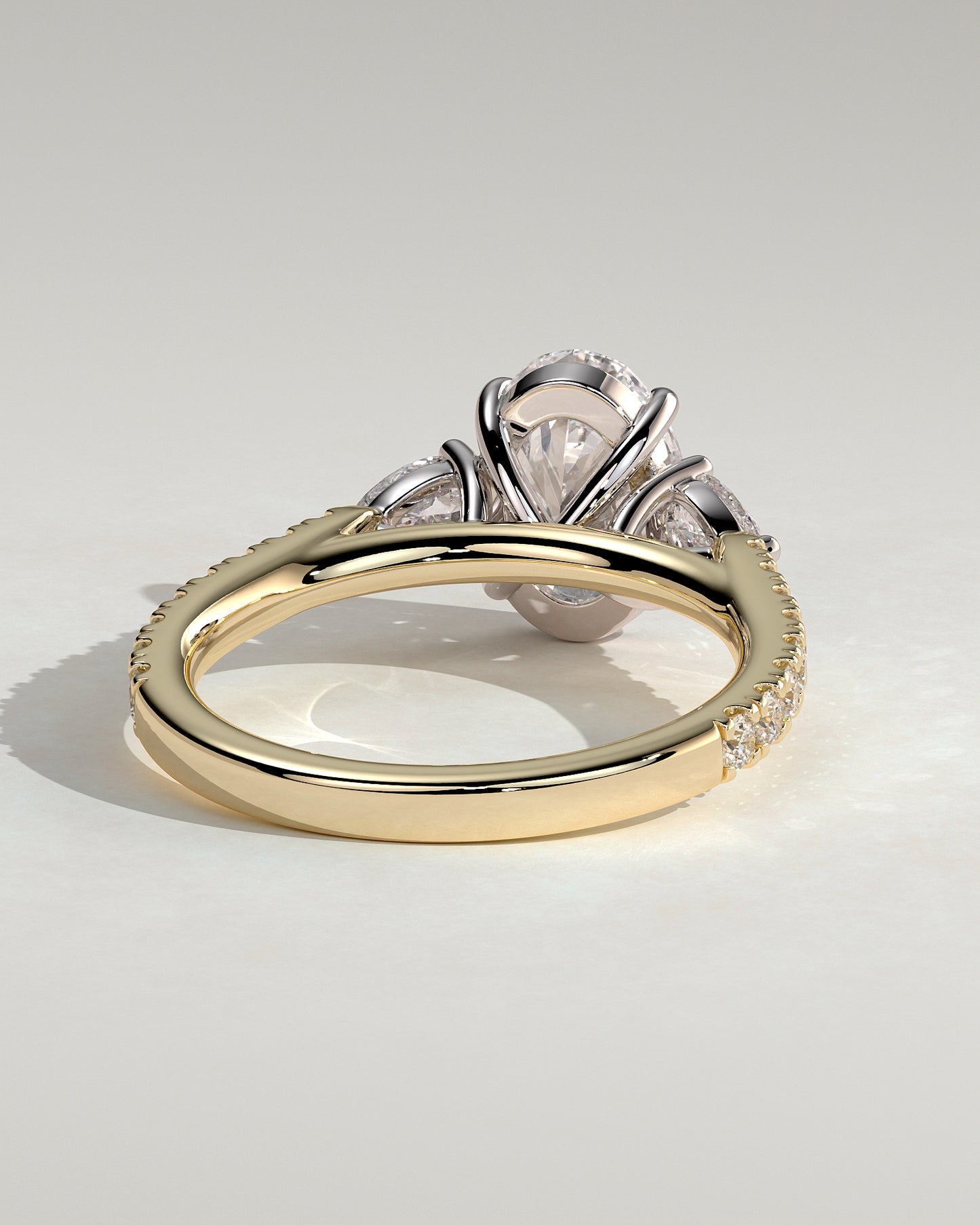 Arabella - Oval Claw Trilogy with Pear Side Stones and Pave Band Engagement Ring - Yellow Two-Tone - Yellow Two-Tone 2ct