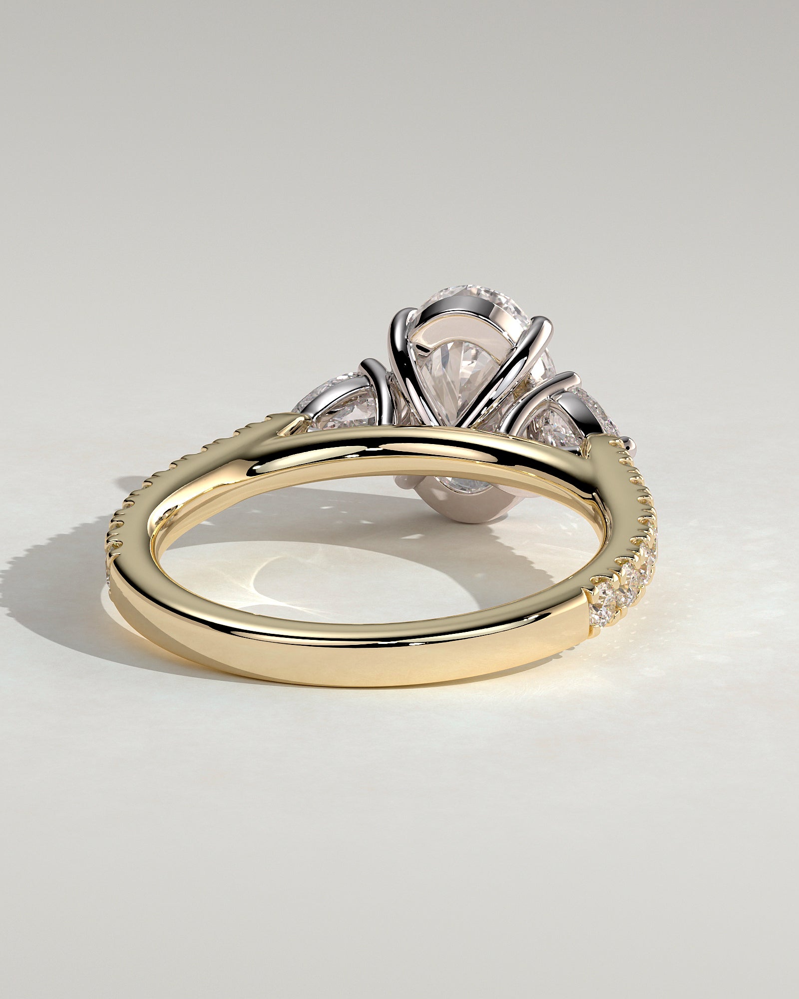 Arabella - Oval Claw Trilogy with Pear Side Stones and Pave Band Engagement Ring - Yellow Two-Tone - Yellow Two-Tone 2ct