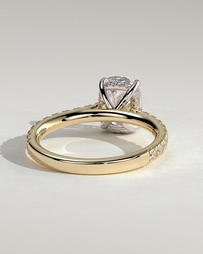 Annika - Elongated Cushion Claw Solitaire with Hidden Halo, Pave Band and Cathedral High Setting Engagement Ring - Yellow Two-Tone - yellow two-tone - Lara Jewels