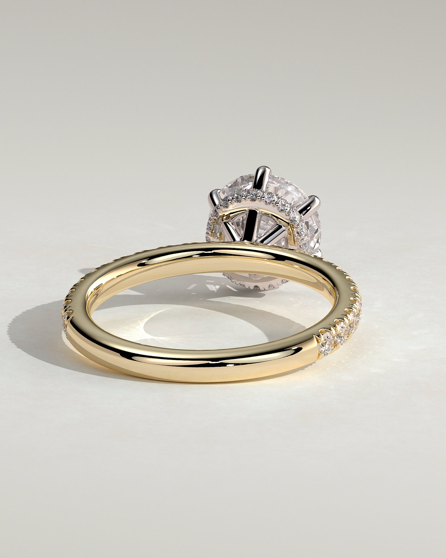 Amanda - Round Claw Solitaire with Wrap Around Hidden Halo and Pave Band Engagement Ring - Yellow Two-Tone - Yellow Two-Tone 2ct