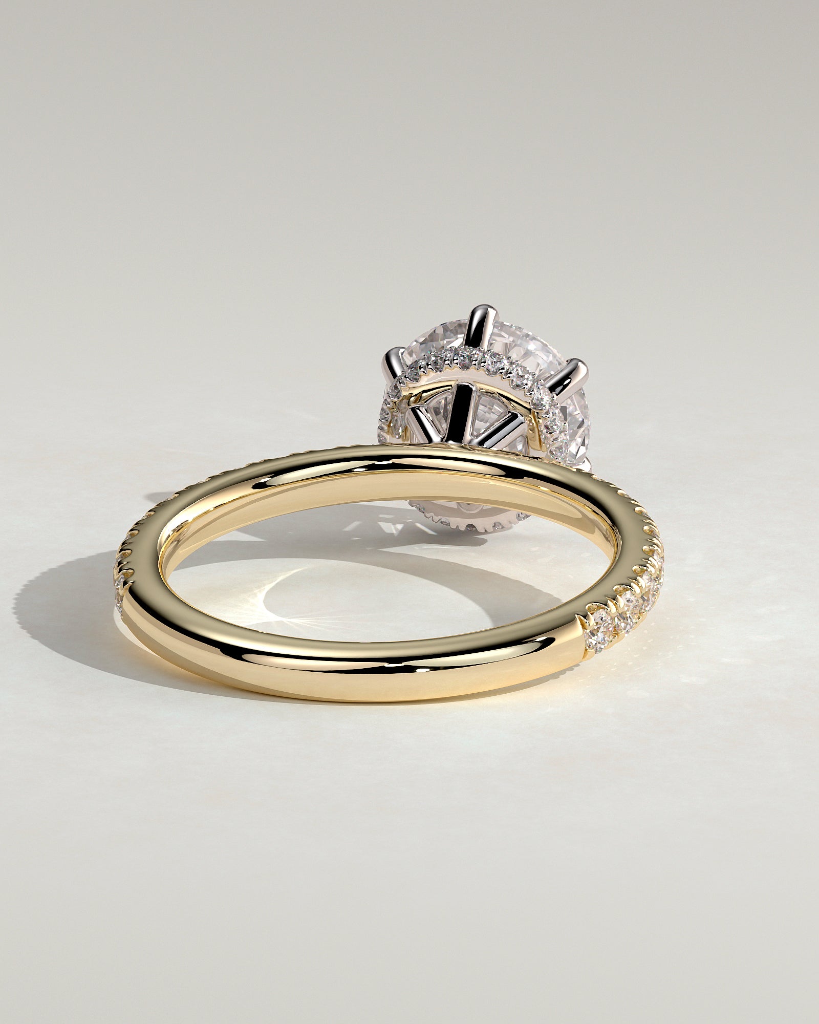 Amanda - Round Claw Solitaire with Wrap Around Hidden Halo and Pave Band Engagement Ring - Yellow Two-Tone - Yellow Two-Tone 2ct