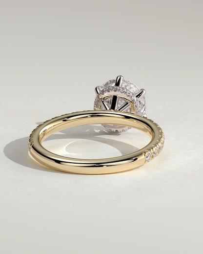 Amanda - Round Claw Solitaire with Wrap Around Hidden Halo and Pave Band Engagement Ring - Yellow Two-Tone - yellow two-tone - Lara Jewels
