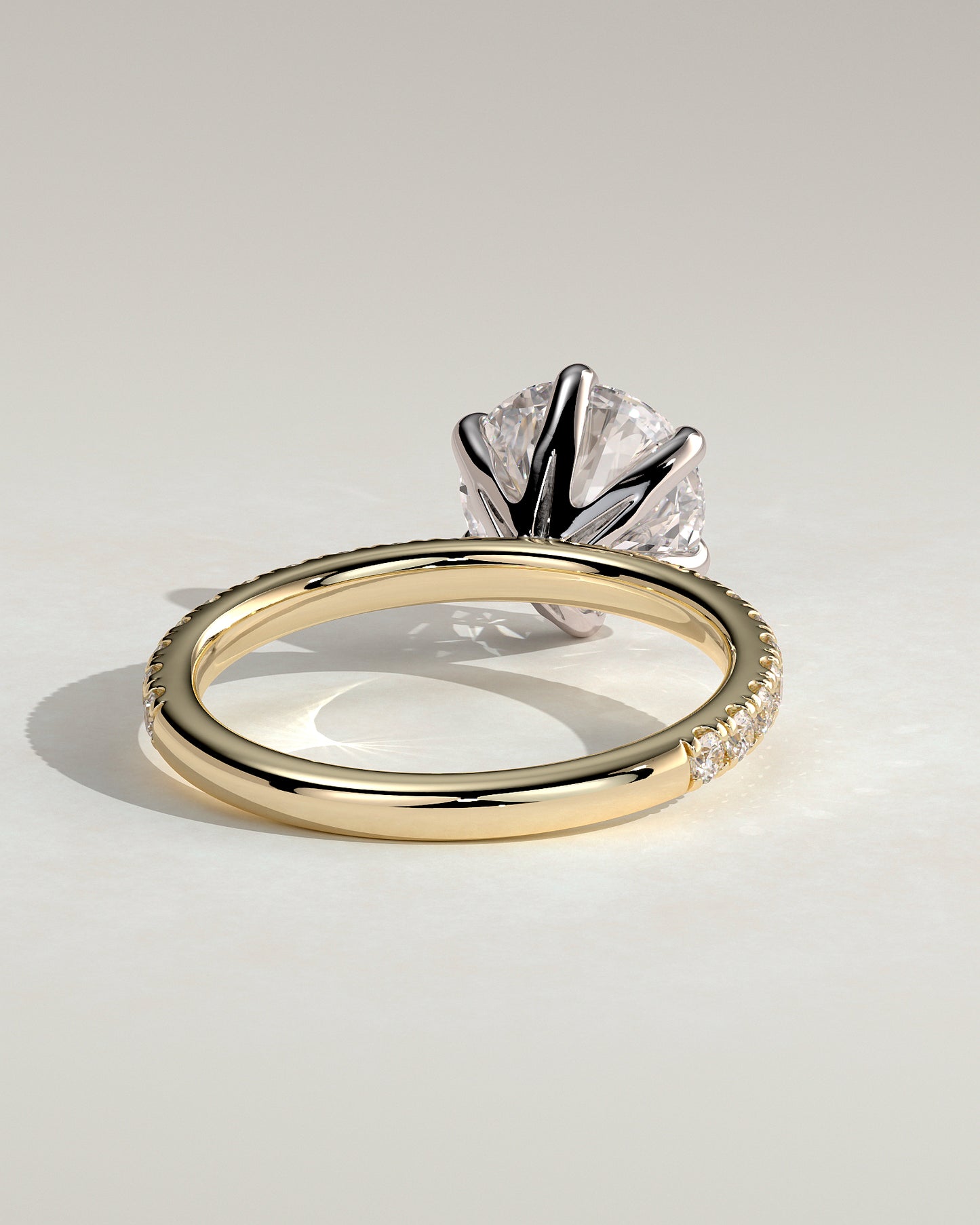 Alexandria - Round Claw Solitaire with Pave Band Engagement Ring - Yellow Two-Tone - Yellow Two-Tone 2ct