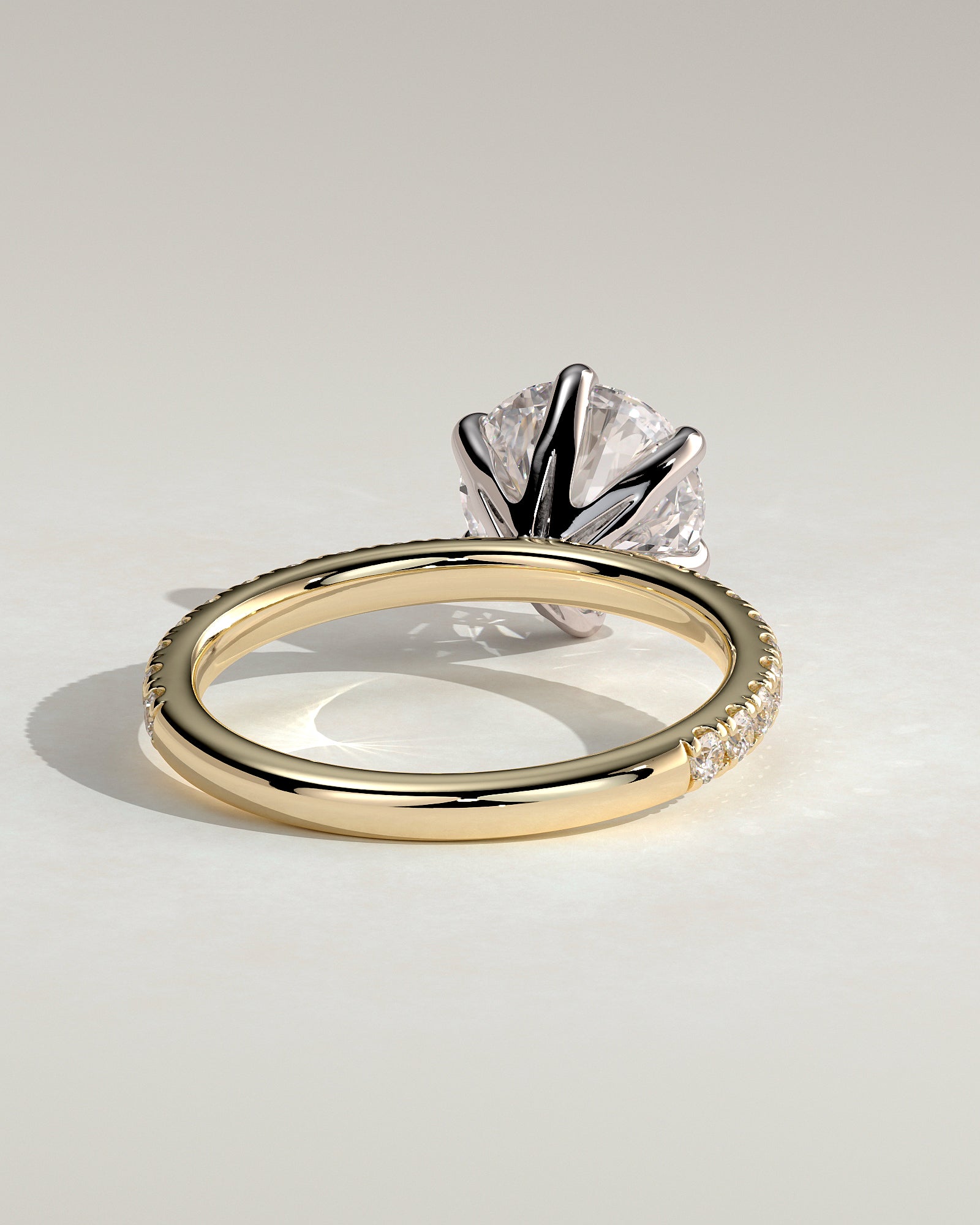 Alexandria - Round Claw Solitaire with Pave Band Engagement Ring - Yellow Two-Tone - Yellow Two-Tone 2ct