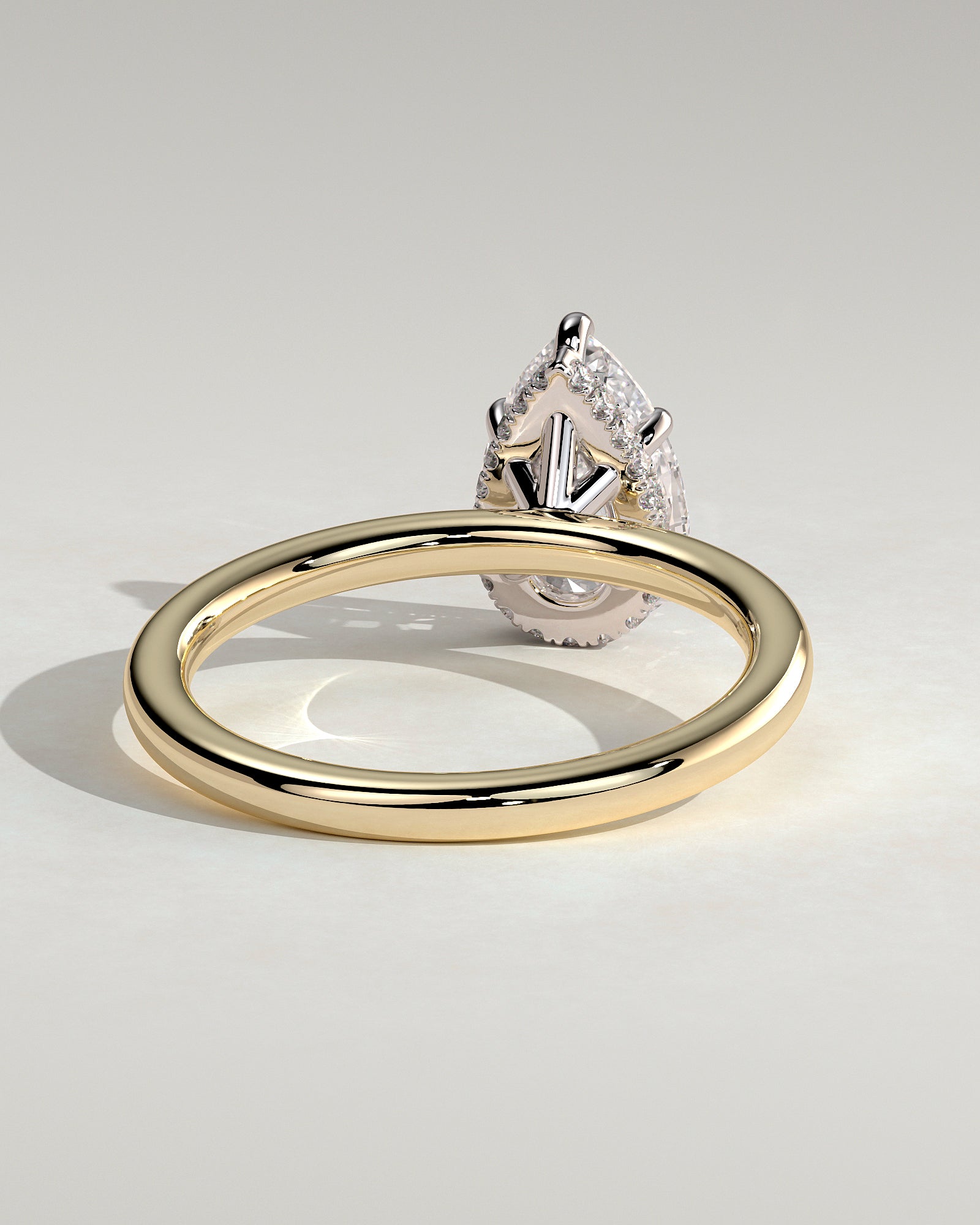 Ainsley - Pear Claw Solitaire with Wrap Around Hidden Halo Engagement Ring - Yellow Two-Tone - Yellow Two-Tone 2ct