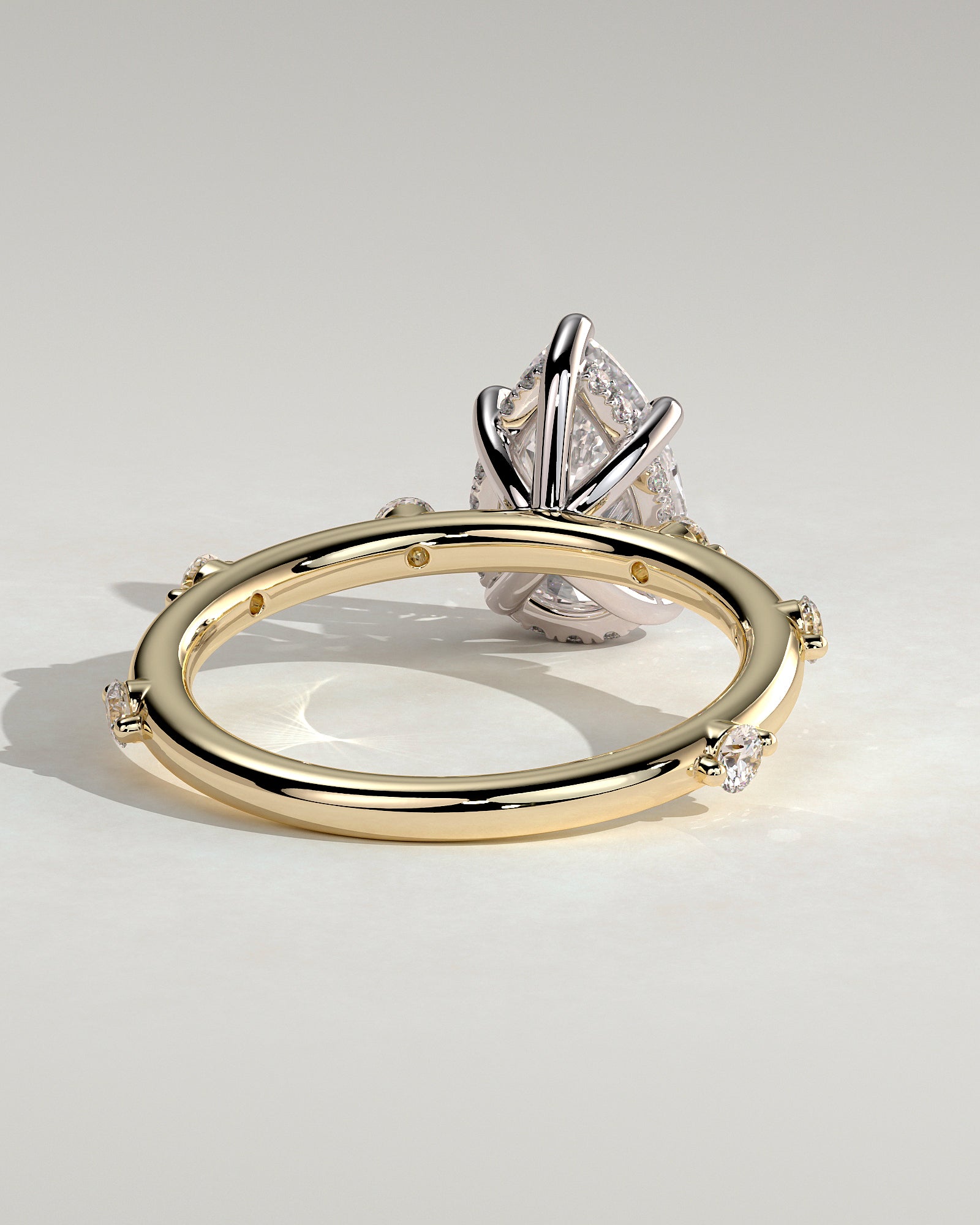 Amora - Pear Claw Solitaire with 6 Spaced Round Accent Stones and Hidden Halo Engagement Ring - Yellow Two-Tone - Yellow Two-Tone 2ct