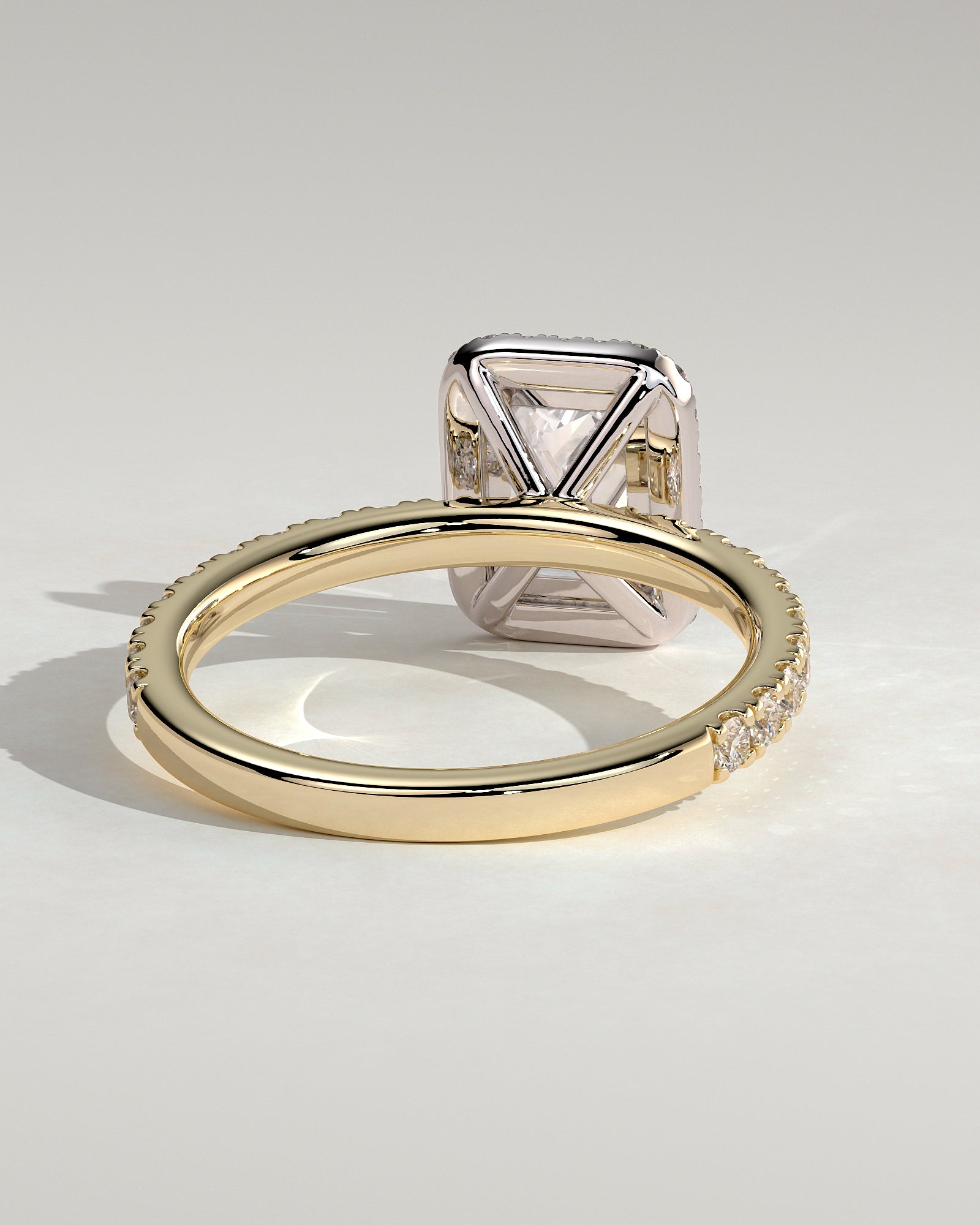 Analyce - Emerald Claw Solitaire with Halo and Pave Band Engagement Ring - Yellow Two-Tone - Yellow Two-Tone 2ct