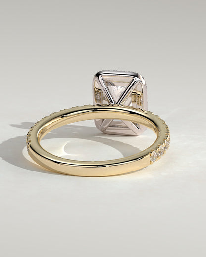 Analyce - Emerald Claw Solitaire with Halo and Pave Band Engagement Ring - Yellow Two-Tone
