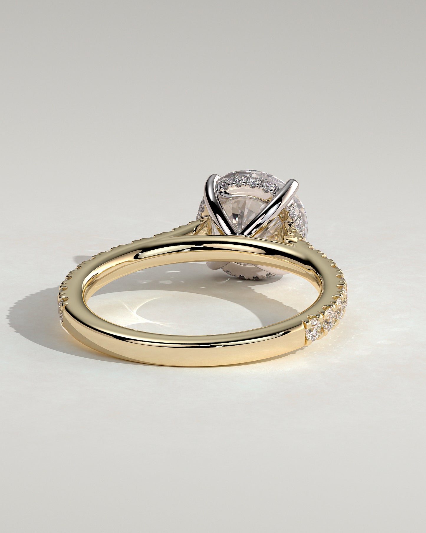 Ashlea - Round Claw Solitaire with Hidden Halo, Pave Band and Cathedral High Setting Engagement Ring - Yellow Two-Tone - Yellow Two-Tone 2ct