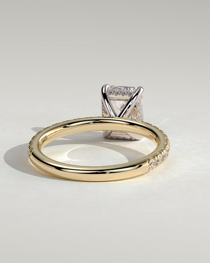Gwyneth - Emerald Claw Solitaire with Hidden Halo and Pave Band Engagement Ring - Yellow Two-Tone