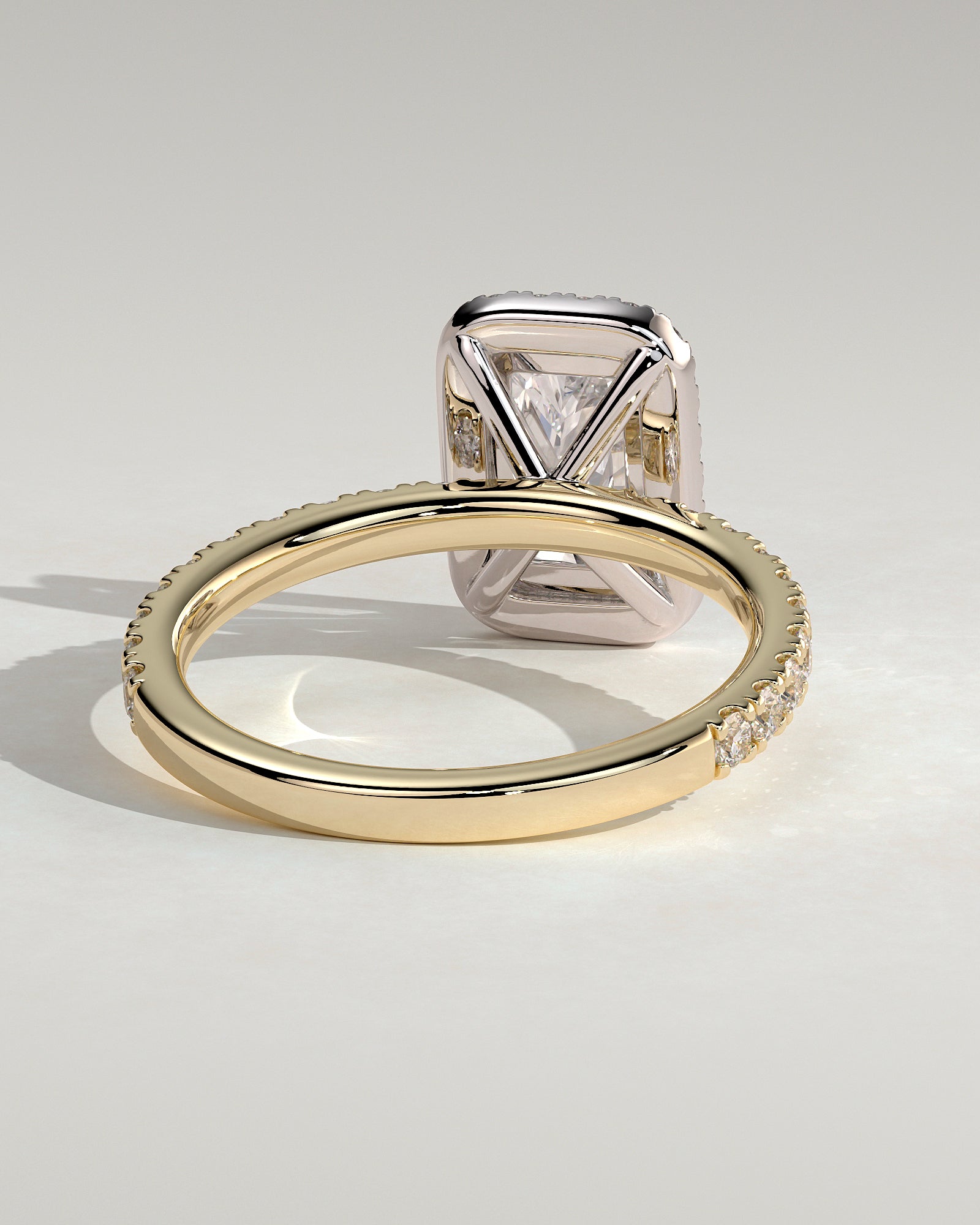 Catherine - Radiant Claw Solitaire with Halo and Pave Band Engagement Ring - Yellow Two-Tone - Yellow Two-Tone 2ct