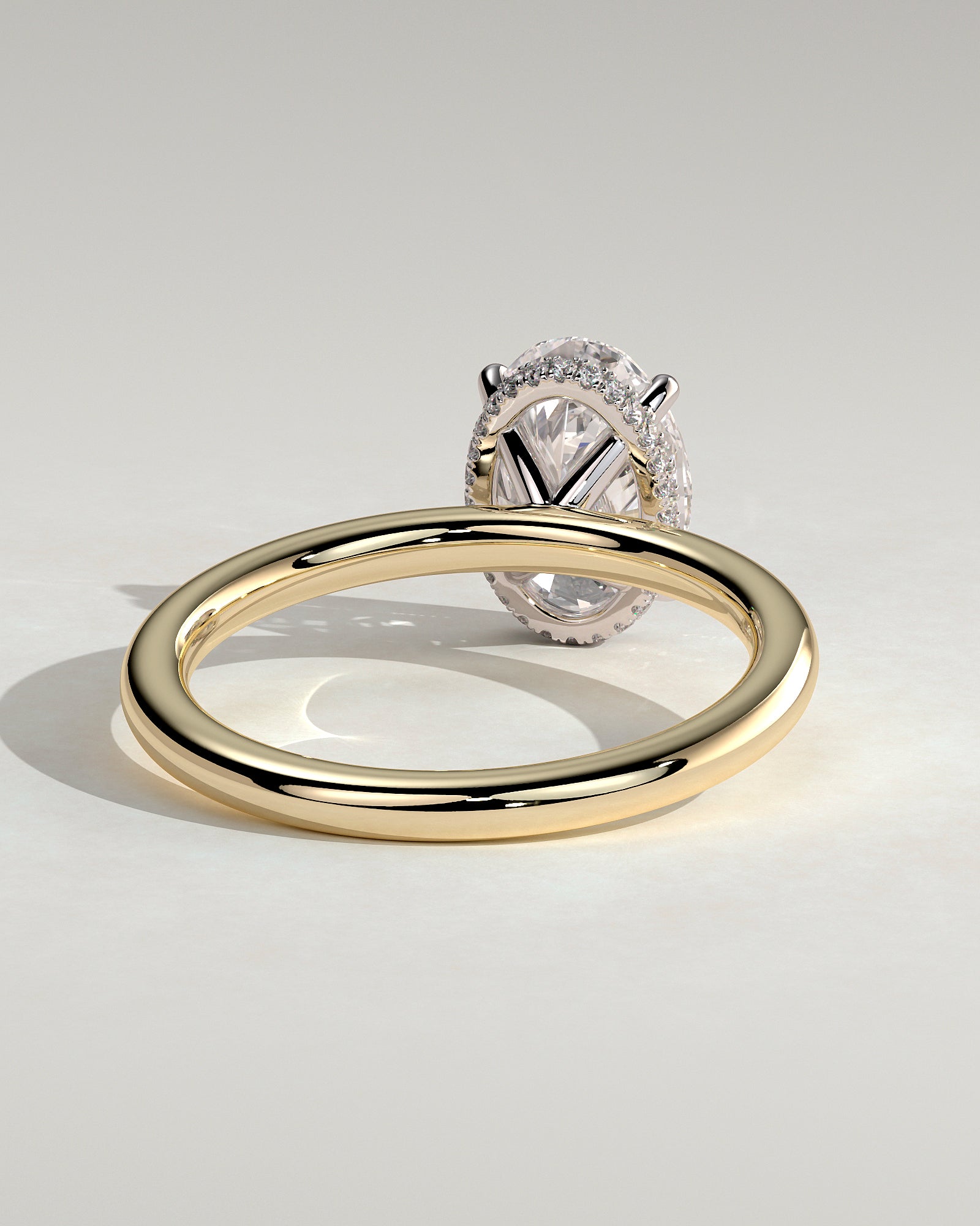 Cecilia - Oval Claw Solitaire with Wrap Around Hidden Halo Engagement Ring - Yellow Two-Tone - Yellow Two-Tone 2ct