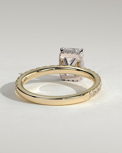 Eliana - Emerald Claw Solitaire with Wrap Around Hidden Halo and Pave Band Engagement Ring - Yellow Two-Tone