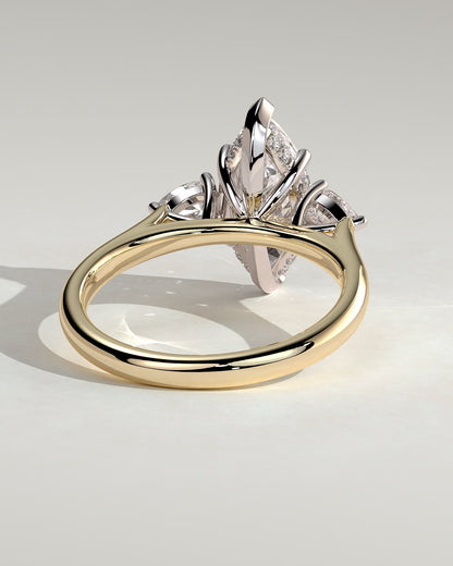 Hannah - Marquise Claw Trilogy with Pear Side Stones and Hidden Halo Engagement Ring - Yellow Two-Tone