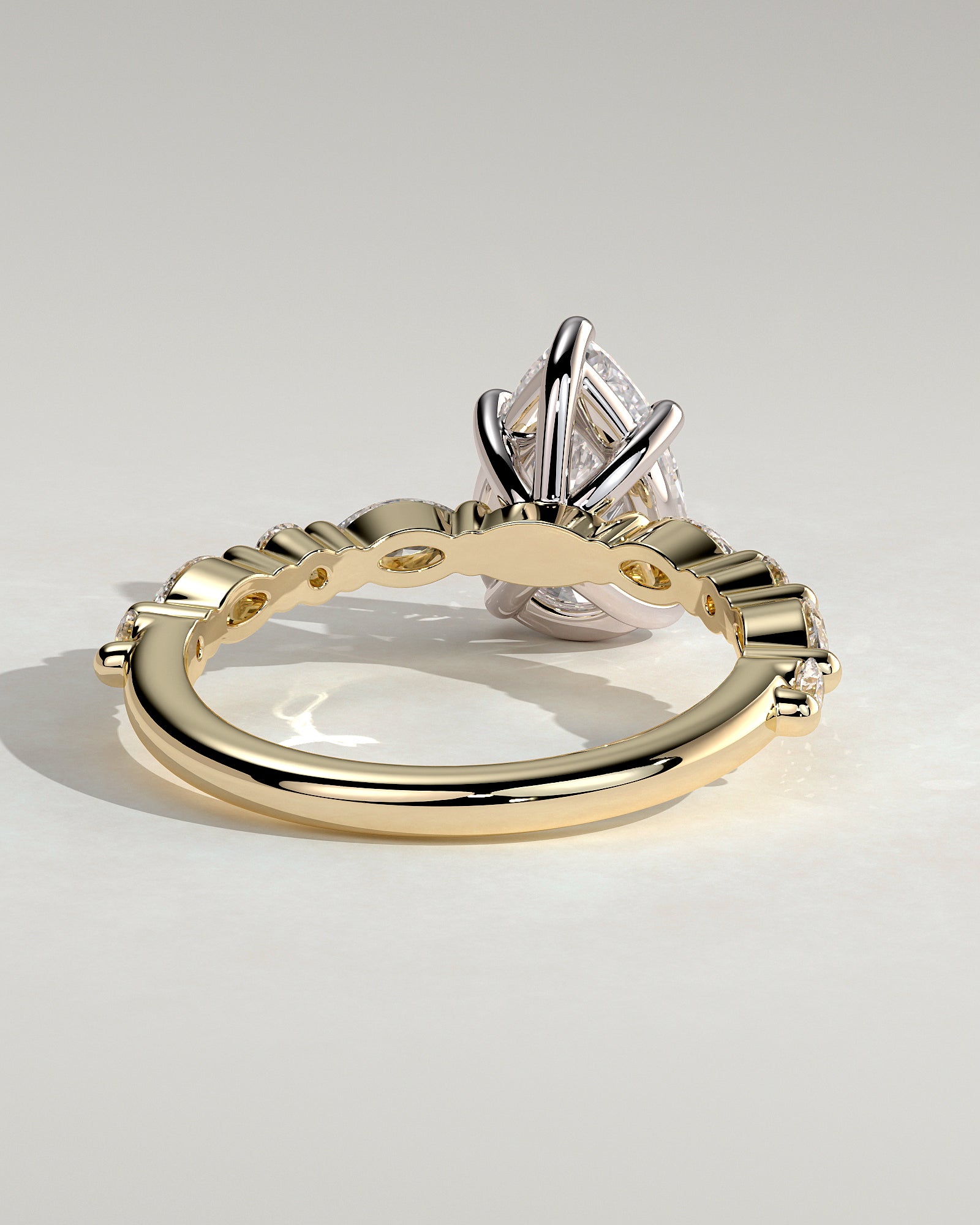 Jacinta - Pear Claw Solitaire with Marquise and Round Accent Stones Engagement Ring - Yellow Two-Tone - Yellow Two-Tone 2ct